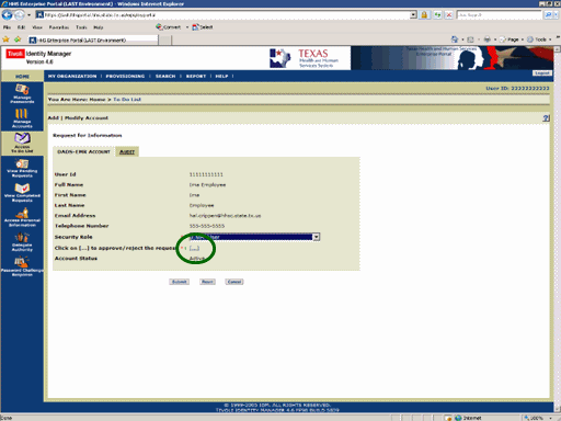 Screenshot of the Request for Information page